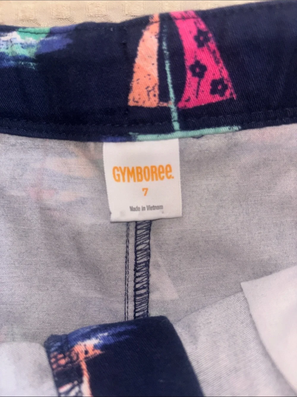 Gymboree Navy Sailboat Print Kids Shorts with Pink & Teal Accents